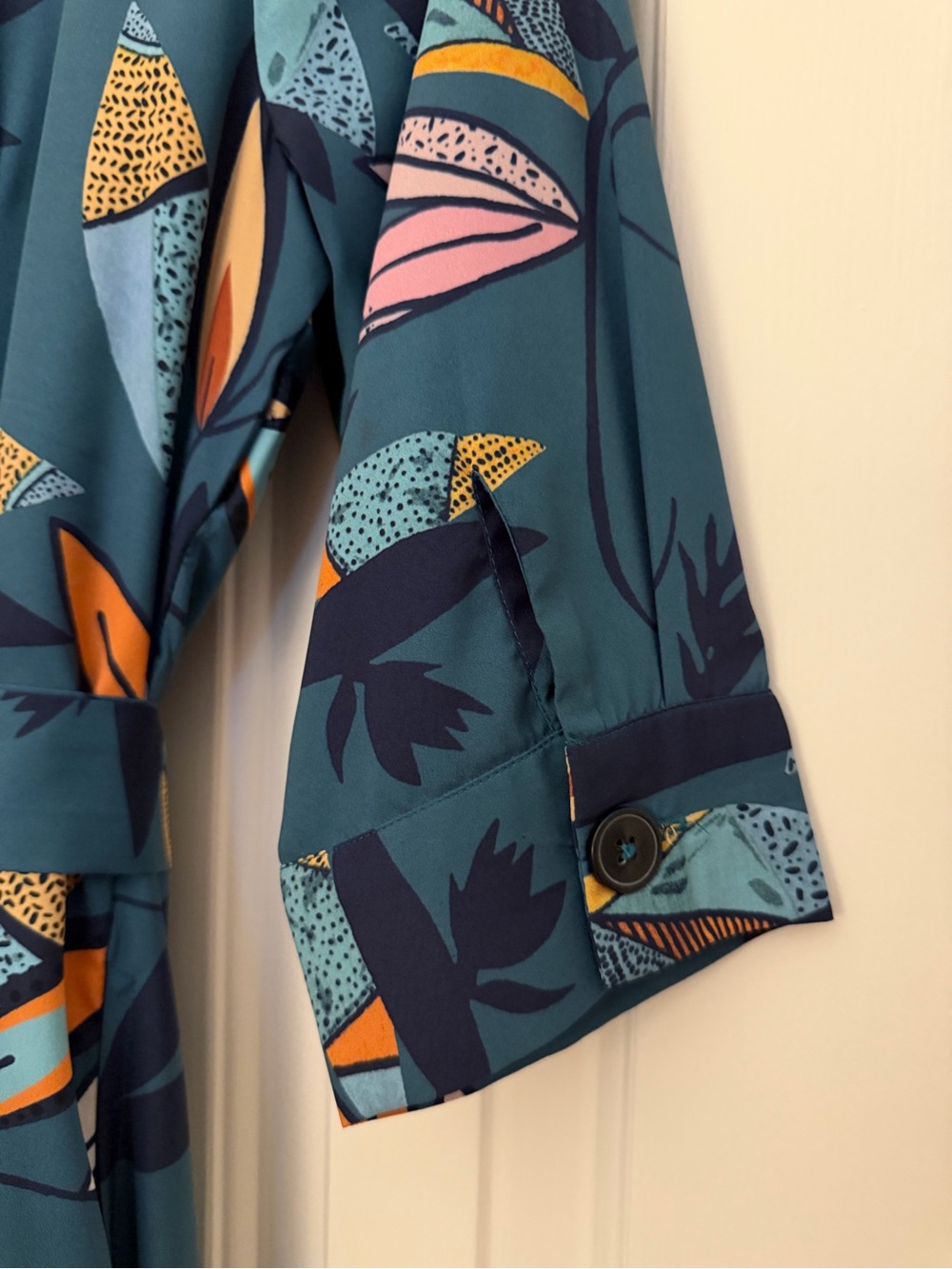 eshakti Teal Floral Print Midi Shirt Dress with Tie Waist - Picture 6 of 6